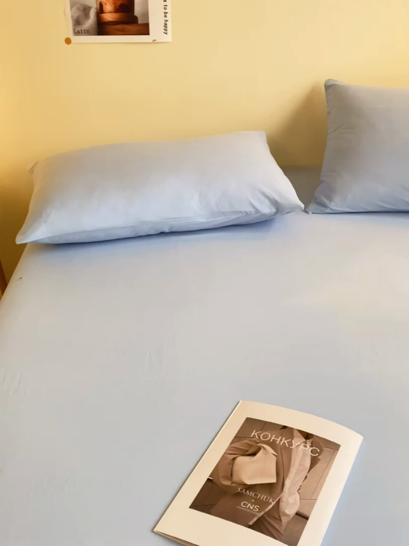 91家纺网 家纺一手货源 找家纺 眠帛家居 2024新款A类亲肤水洗棉纯色单品床笠三件套 天空蓝