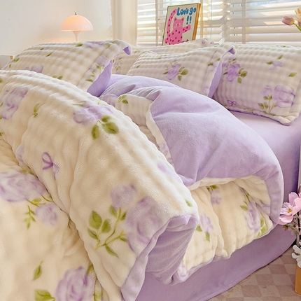 91家纺网 家纺一手货源 找家纺 （总）梵克保罗 2024秋冬新款加厚泡泡牛奶绒数码印花工艺立体仿兔毛四件套