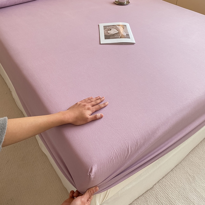 91家纺网 家纺一手货源 找家纺 眠帛家居 2024新款A类亲肤水洗棉纯色单品床笠三件套 浅紫