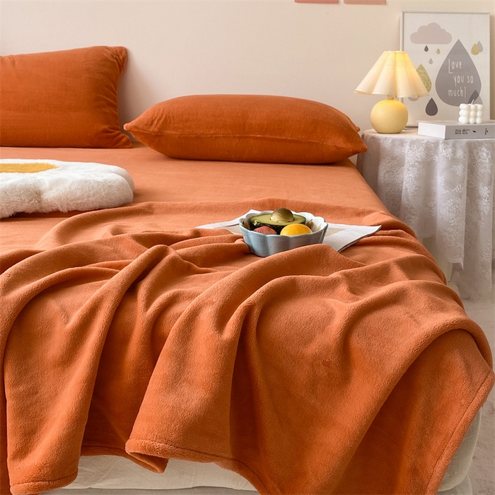 91家纺网 家纺一手货源 找家纺 眠帛家居 2024新款纯色高克重牛奶绒单床单 焦糖