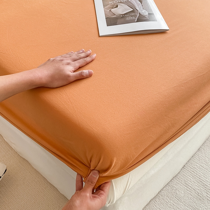 91家纺网 家纺一手货源 找家纺 眠帛家居 2024新款A类亲肤水洗棉纯色单品床笠三件套 焦糖