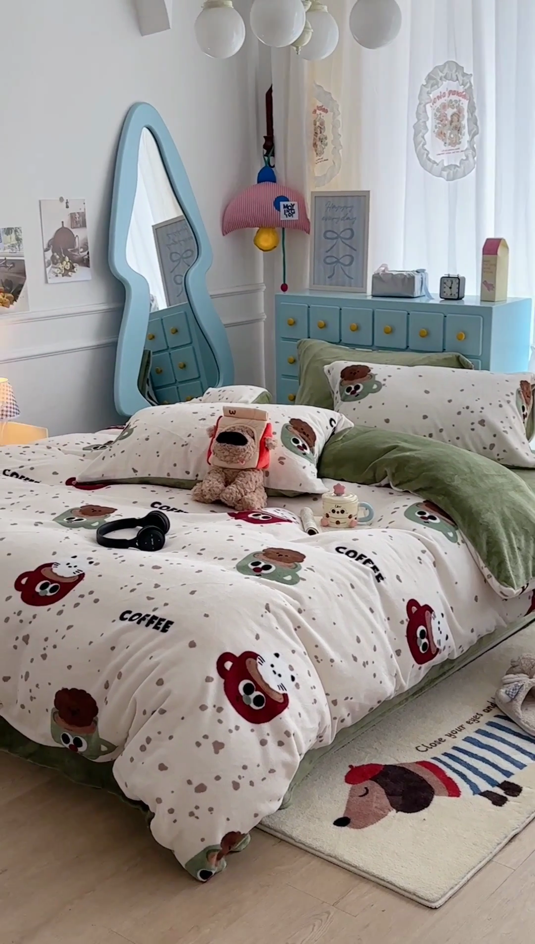 91家纺网 家纺一手货源 找家纺 昔可家纺 2024新款印花牛奶绒四件套系列-卡通系列 萌宠咖啡杯