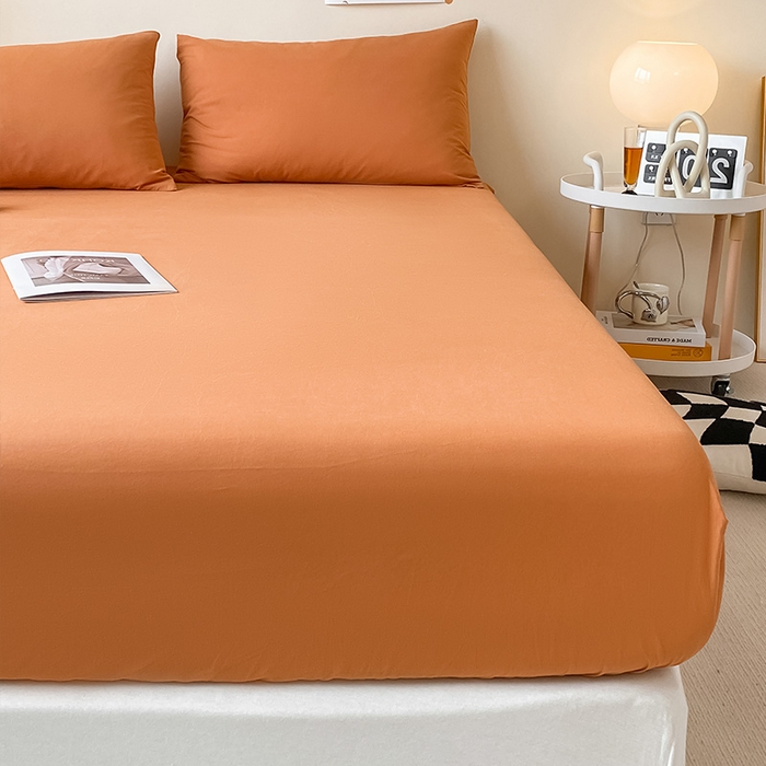 91家纺网 家纺一手货源 找家纺 眠帛家居 2024新款A类亲肤水洗棉纯色单品床笠三件套 焦糖