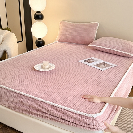 91家纺网 家纺一手货源 找家纺 （总）欧邦 新款提花针织绒牛奶绒铂金系列床笠三件套四件套