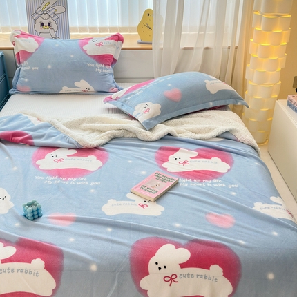 91家纺网 家纺一手货源 找家纺 （总）花伞家居 2024直播新款牛奶绒羊羔绒多功能复合拉链被套款毛毯