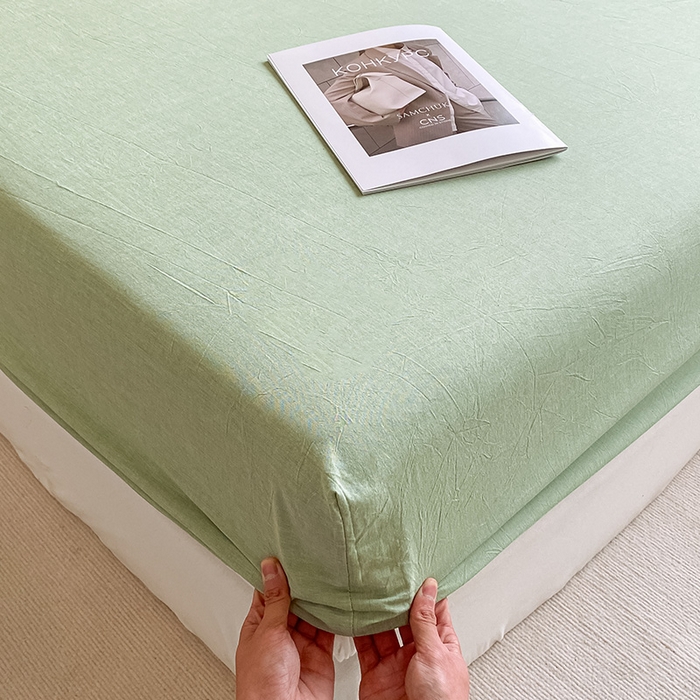 91家纺网 家纺一手货源 找家纺 眠帛家居 2024新款A类亲肤水洗棉纯色单品床笠三件套 果绿