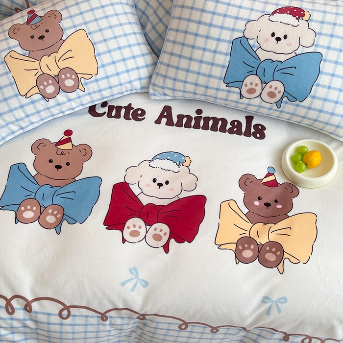 91家纺网 家纺一手货源 找家纺 昔可家纺 2024新款大版数码印花设计师牛奶绒四件套 蝴蝶结派对