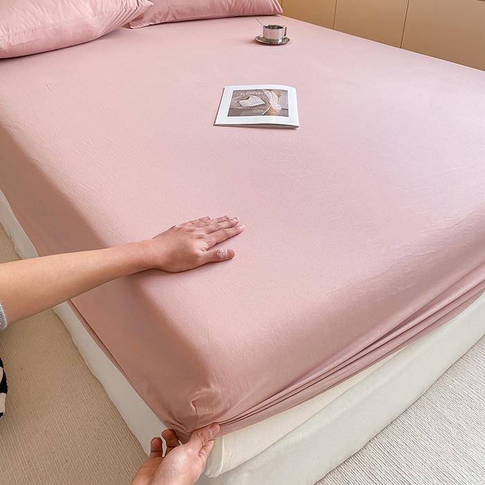 91家纺网 家纺一手货源 找家纺 （总）眠帛家居 2024新款A类亲肤水洗棉纯色单品床笠三件套