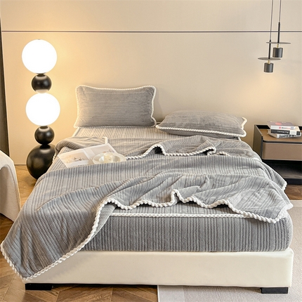 91家纺网 家纺一手货源 找家纺 欧邦 新款提花针织绒牛奶绒铂金系列毛毯毯子 针织绒-炭灰