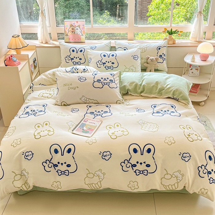 91家纺网 家纺一手货源 找家纺  本制 2024秋冬新款12868全棉印花四件套 饼干熊