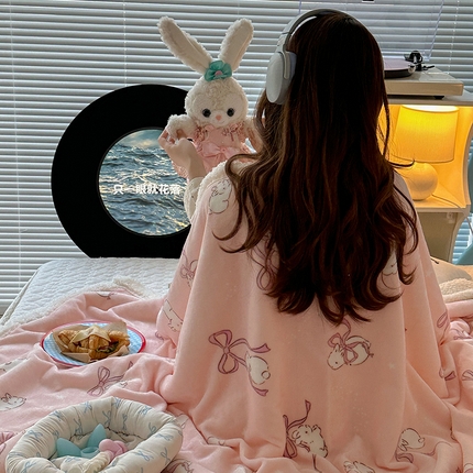 昔可家纺 2024新款羊羔绒牛奶绒毛毯系列（三）-场景二-卡通系列 星野兔