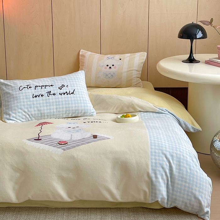 91家纺网 家纺一手货源 找家纺 昔可家纺 2024新款大版数码印花设计师牛奶绒四件套 小狗杰瑞