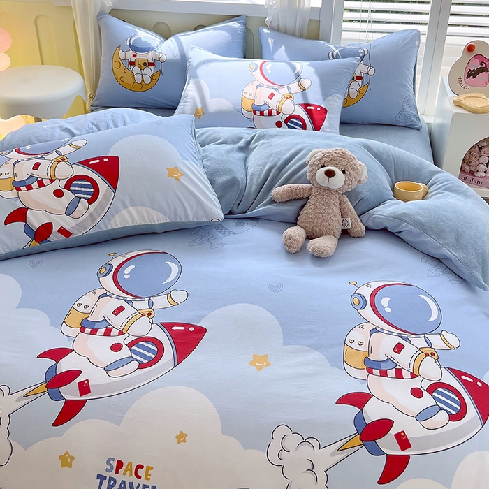 91家纺网 家纺一手货源 找家纺 金鑫汇家纺 2024年新款棉加绒印花四件套保暖牛奶绒法莱绒水晶绒棉加绒-冲上云霄