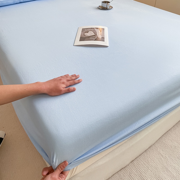 91家纺网 家纺一手货源 找家纺 眠帛家居 2024新款A类亲肤水洗棉纯色单品床笠三件套 天空蓝