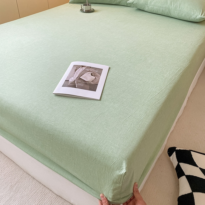 91家纺网 家纺一手货源 找家纺 眠帛家居 2024新款A类亲肤水洗棉纯色单品床笠三件套 果绿