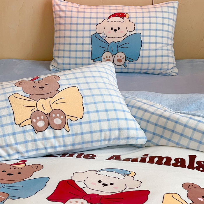 91家纺网 家纺一手货源 找家纺 昔可家纺 2024新款大版数码印花设计师牛奶绒四件套 蝴蝶结派对