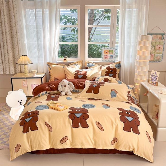 91家纺网 家纺一手货源 找家纺 花伞家居 2024新款直播网销斜纹加厚磨毛印花植物羊绒四件套面包师