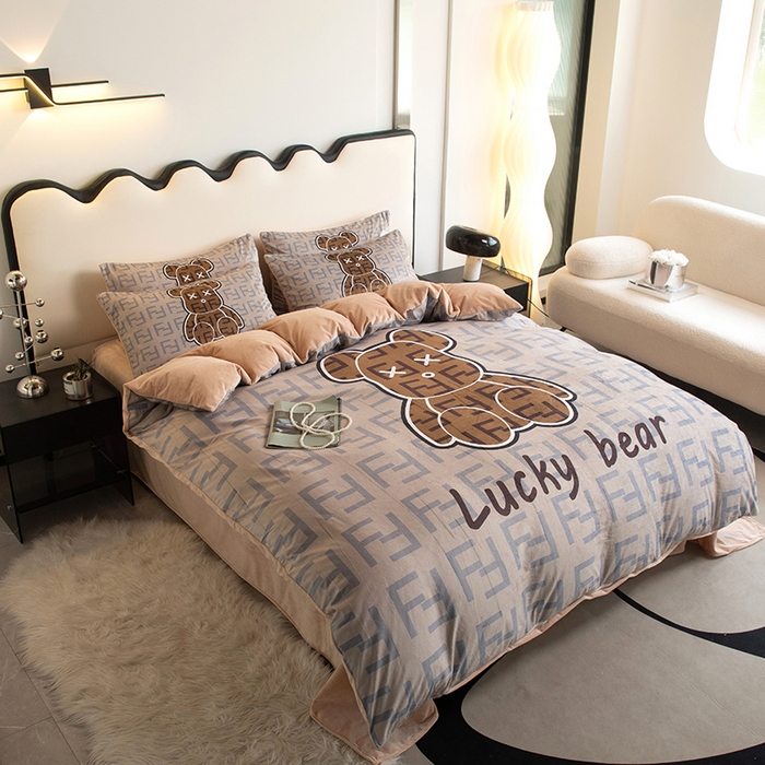 91家纺网 家纺一手货源 找家纺 色鬼布艺 2024新款婴儿绒数码印花牛奶绒四件套仿大牌直播爆款网红款 咔芬