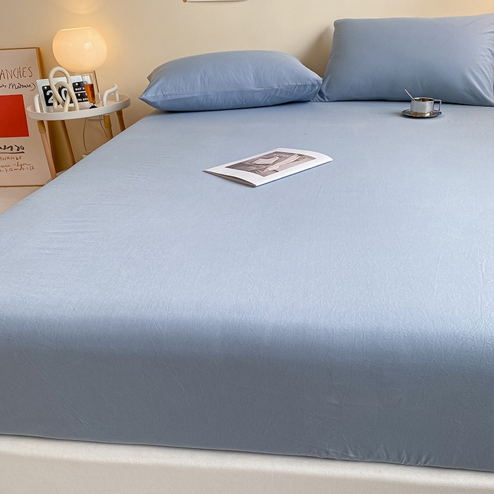 91家纺网 家纺一手货源 找家纺 眠帛家居 2024新款A类亲肤水洗棉纯色单品床笠三件套 蓝灰