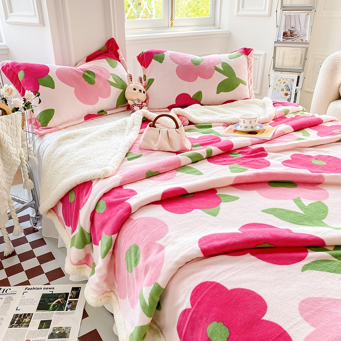 91家纺网 家纺一手货源 找家纺 花伞家居 2024直播新款牛奶绒羊羔绒多功能复合拉链被套款毛毯 毛毯-理想国粉