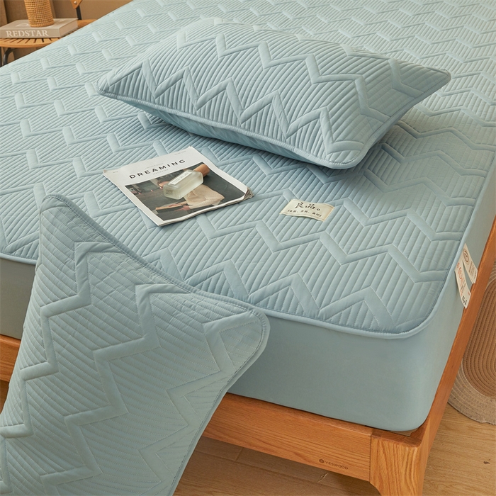 91家纺网 家纺一手货源 找家纺 优眠坊 2025新款羊绒蛋白床笠 远山-雾霾蓝