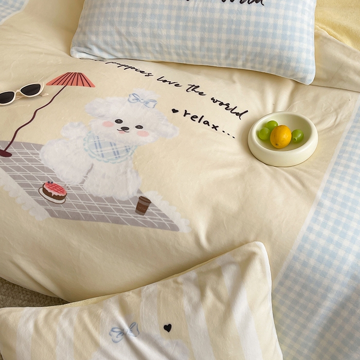 91家纺网 家纺一手货源 找家纺 昔可家纺 2024新款大版数码印花设计师牛奶绒四件套 小狗杰瑞