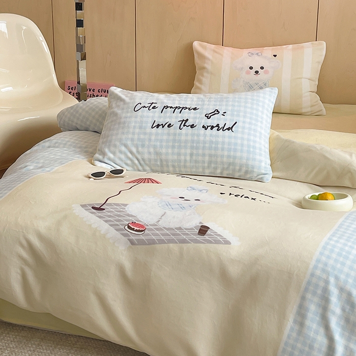 91家纺网 家纺一手货源 找家纺 昔可家纺 2024新款大版数码印花设计师牛奶绒四件套 小狗杰瑞