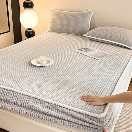 91家纺网 家纺一手货源 找家纺 （总）欧邦 新款提花针织绒牛奶绒铂金系列床笠三件套四件套