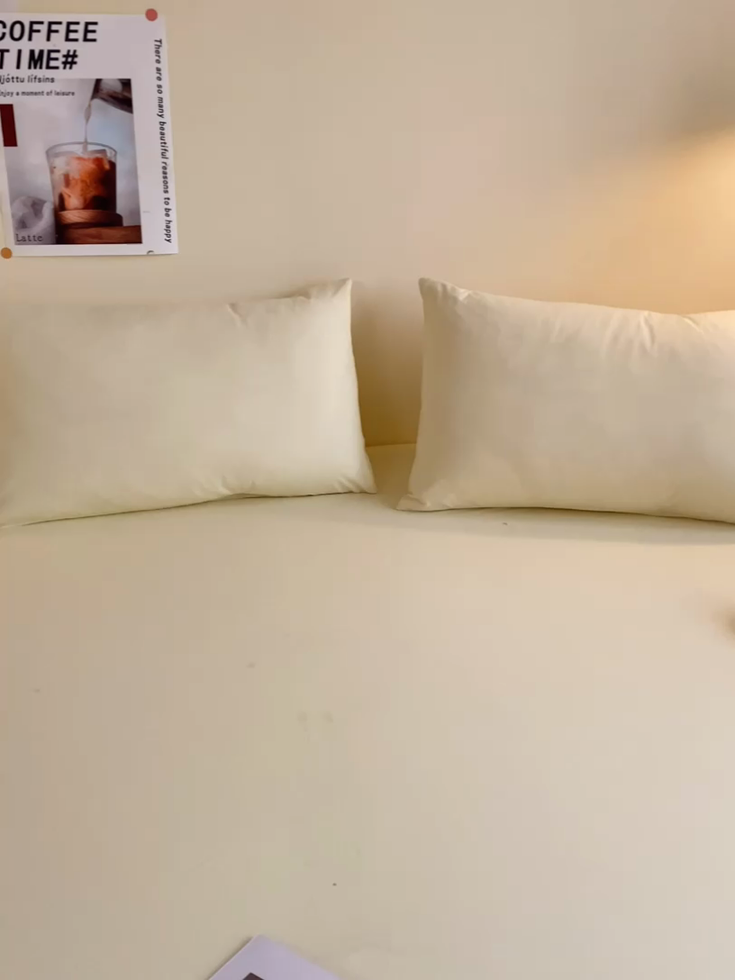 91家纺网 家纺一手货源 找家纺 眠帛家居 2024新款A类亲肤水洗棉纯色单品床笠三件套 奶黄