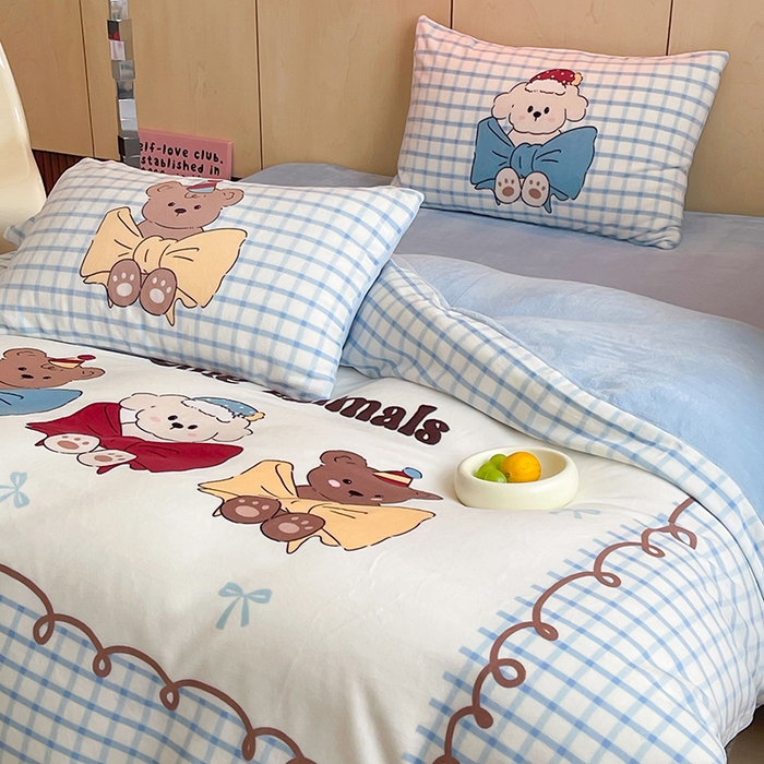 91家纺网 家纺一手货源 找家纺 昔可家纺 2024新款大版数码印花设计师牛奶绒四件套 蝴蝶结派对