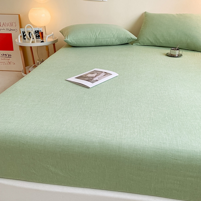 91家纺网 家纺一手货源 找家纺 眠帛家居 2024新款A类亲肤水洗棉纯色单品床笠三件套 果绿