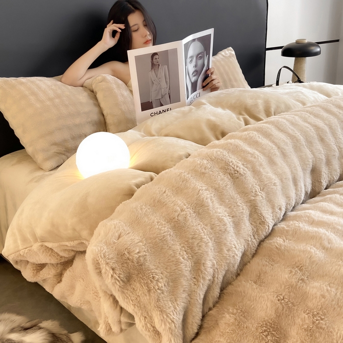 91家纺网 家纺一手货源 找家纺 品乐家纺 2024新款A类泡泡兔绒单被套 泡泡  卡其驼