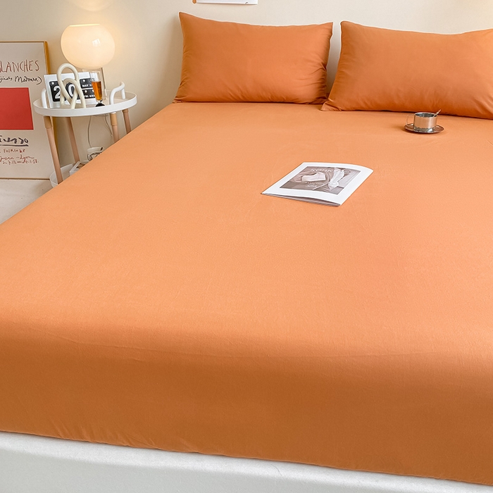 91家纺网 家纺一手货源 找家纺 眠帛家居 2024新款A类亲肤水洗棉纯色单品床笠三件套 焦糖