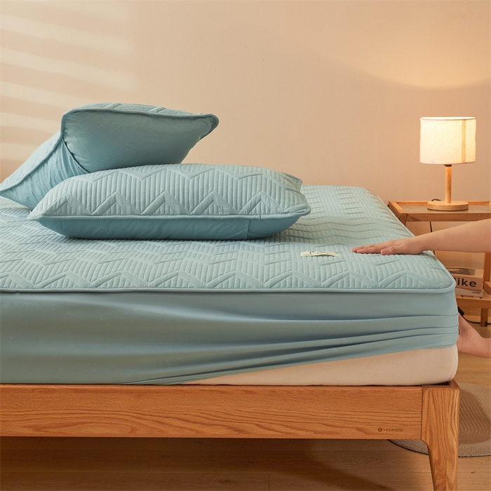 91家纺网 家纺一手货源 找家纺 优眠坊 2025新款羊绒蛋白床笠 远山-雾霾蓝