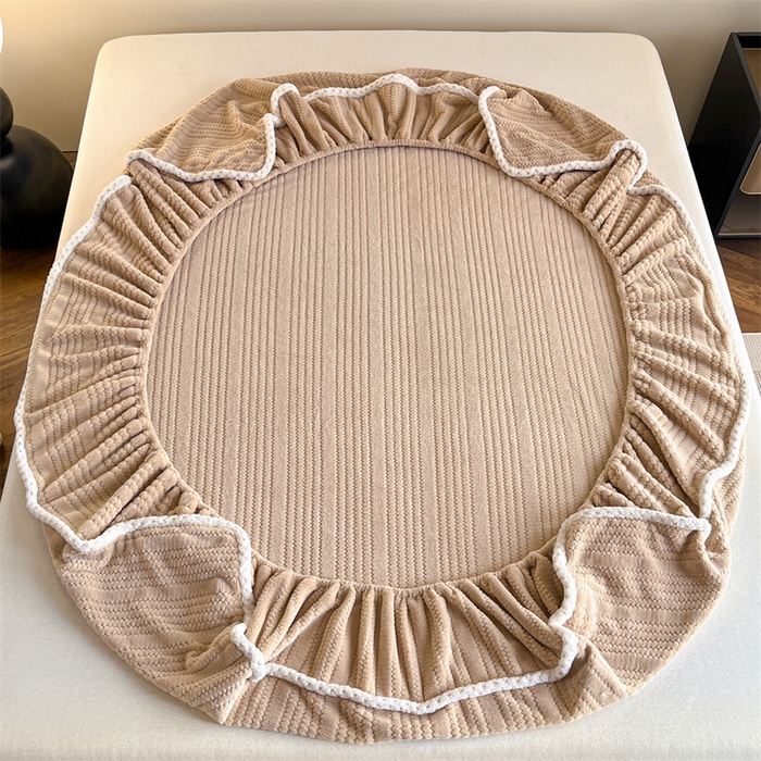 91家纺网 家纺一手货源 找家纺 欧邦 新款提花针织绒牛奶绒铂金系列床笠三件套四件套 针织绒-奶茶咖