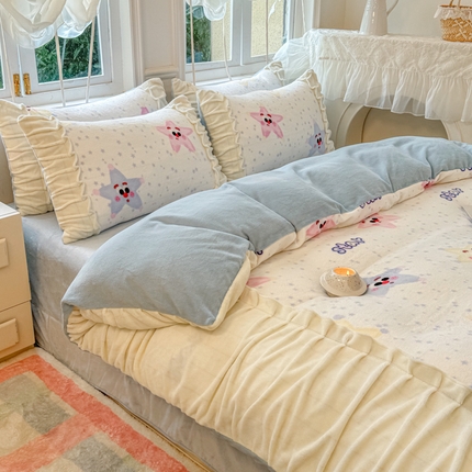 91家纺网 家纺一手货源 找家纺 （总）麦朵家居 2024新款牛奶绒双拼印花四件套