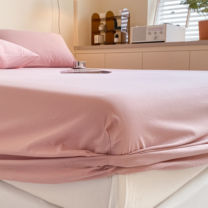 91家纺网 家纺一手货源 找家纺 眠帛家居 2024新款A类亲肤水洗棉纯色单品床笠三件套 豆沙