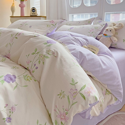 优选良品 2025直播爆款加厚全棉磨毛四件套喷气印花纯棉（一字绣工艺款）学生三件套9月上新 千华韶梦