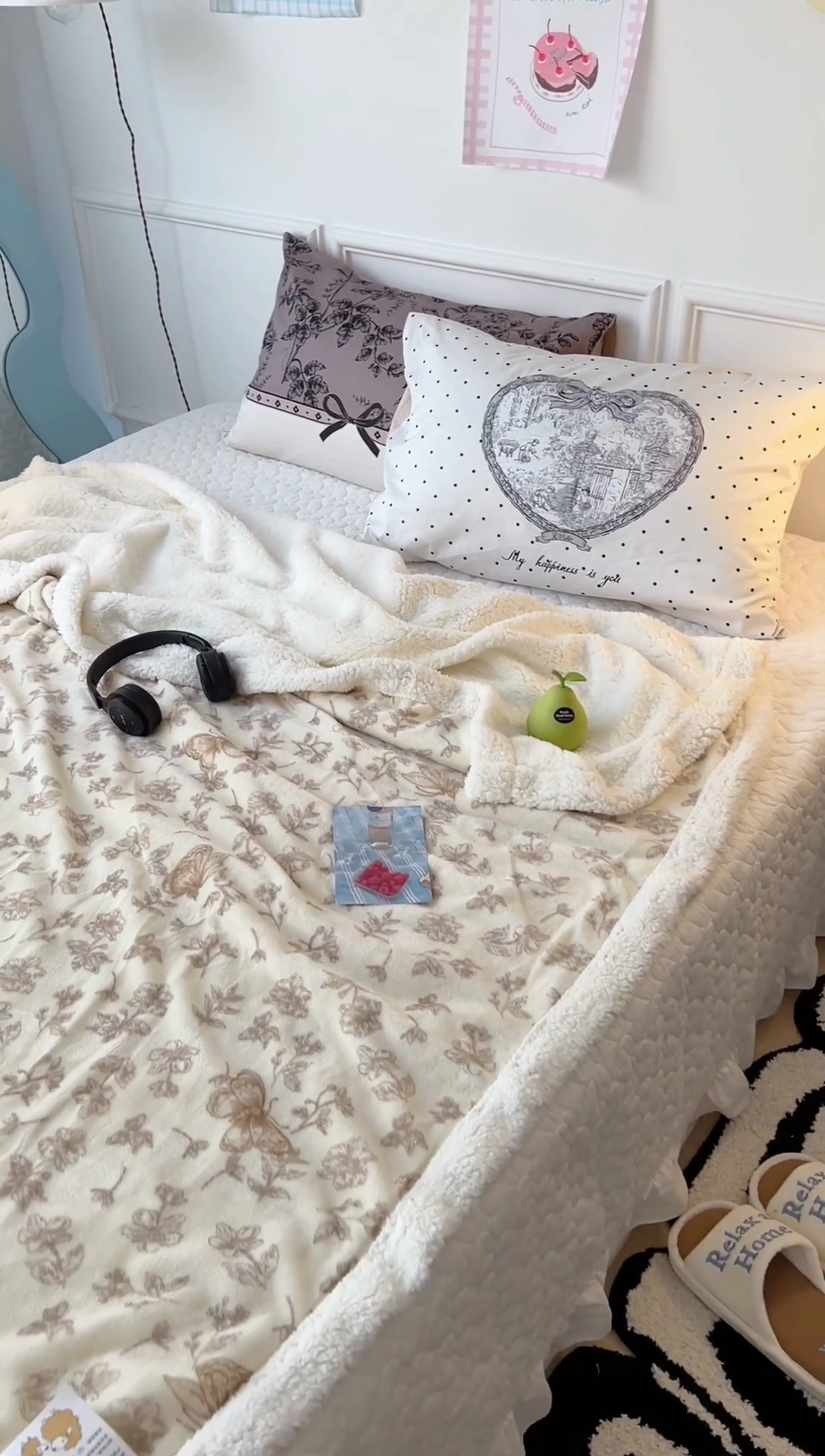 91家纺网 家纺一手货源 找家纺 昔可家纺 2024新款羊羔绒牛奶绒毛毯系列（三）-场景二-复古花卉系列 复古蝴蝶