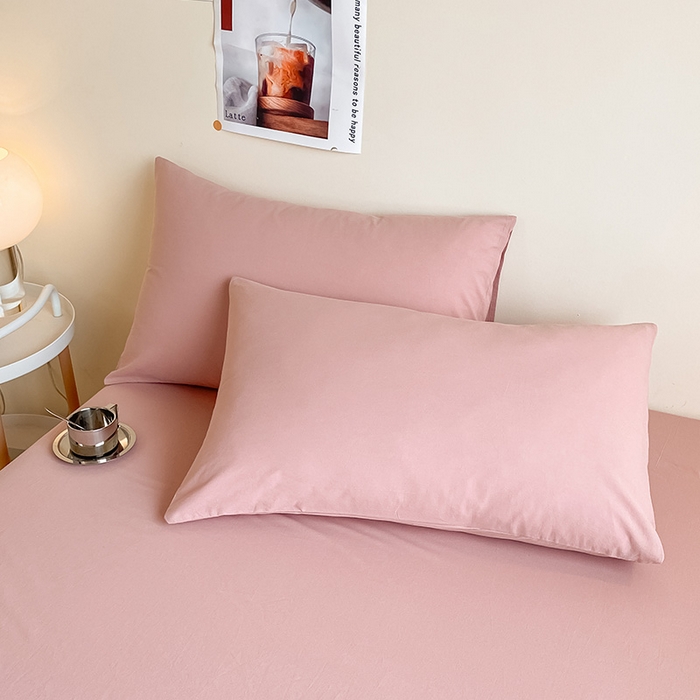 91家纺网 家纺一手货源 找家纺 眠帛家居 2024新款A类亲肤水洗棉纯色单品床单三件套 豆沙