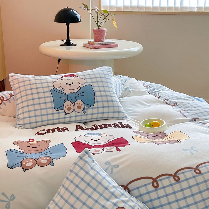 91家纺网 家纺一手货源 找家纺 昔可家纺 2024新款大版数码印花设计师牛奶绒四件套 蝴蝶结派对