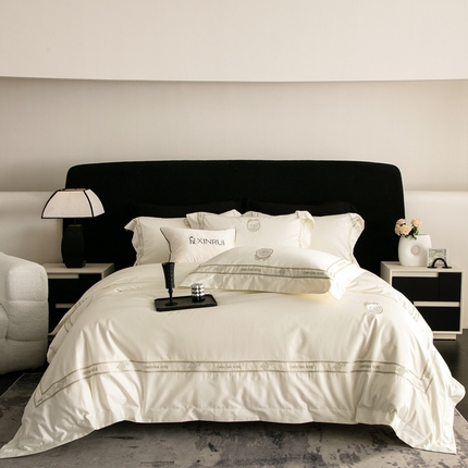 馨蕊家居 2024新款100s全棉四件套-蔚蓝 蔚蓝-元气白桃