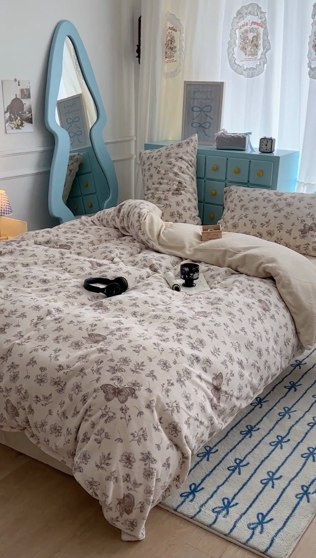 91家纺网 家纺一手货源 找家纺 昔可家纺 2024新款印花牛奶绒四件套系列-复古小清新系列 复古蝴蝶