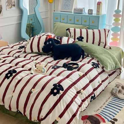 昔可家纺 2024新款印花牛奶绒四件套系列-卡通系列 萌萌小修狗