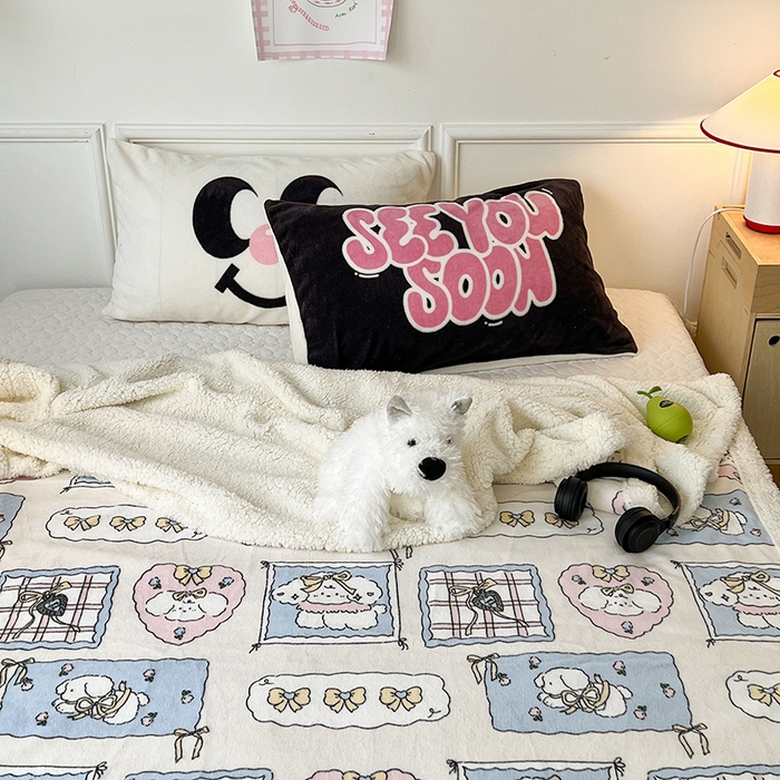 91家纺网 家纺一手货源 找家纺 昔可家纺 2024新款羊羔绒牛奶绒毛毯系列（三）-场景二-卡通系列 泡芙卷卷