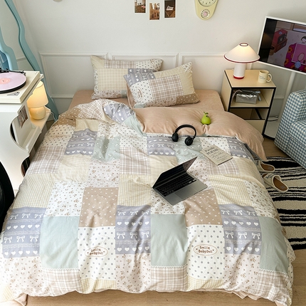 昔可家纺 2024新款秋冬新款棉加牛奶绒四件套 拼接复古碎花