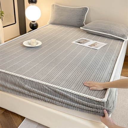 91家纺网 家纺一手货源 找家纺 （总）欧邦 新款提花针织绒牛奶绒铂金系列床笠三件套四件套