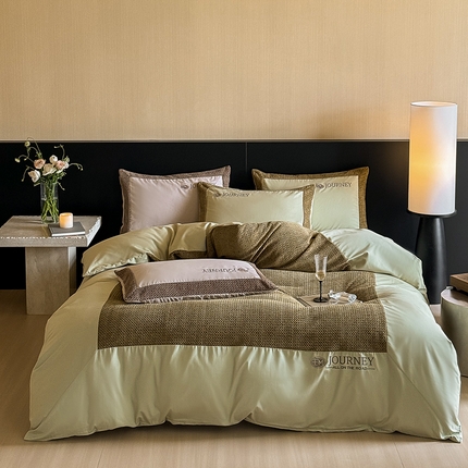 91家纺网 家纺一手货源 找家纺 FORTWO家纺原创设计 2024新款50S全棉磨毛绣花四件套-琉璃 琉璃-绿