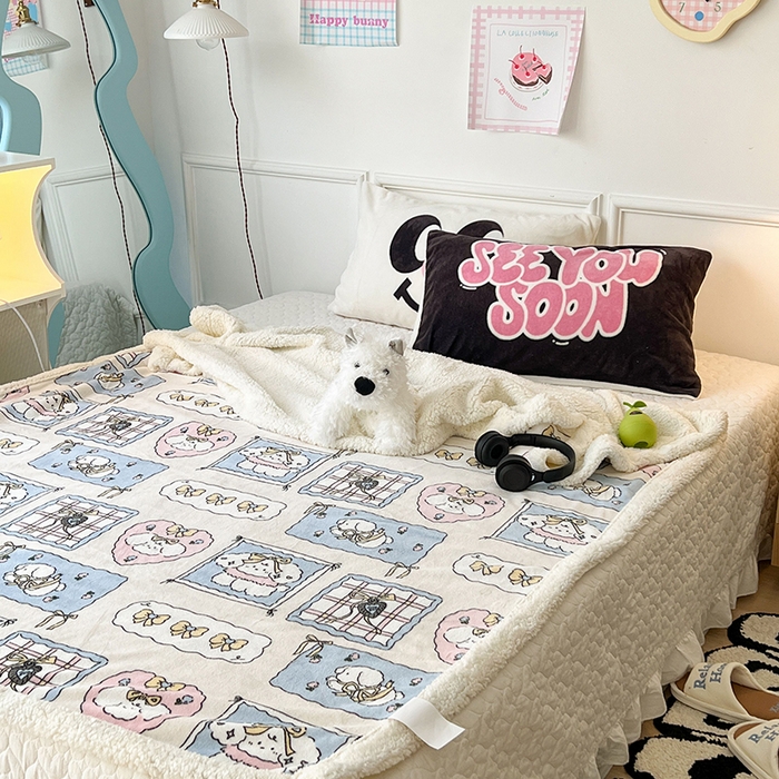 91家纺网 家纺一手货源 找家纺 昔可家纺 2024新款羊羔绒牛奶绒毛毯系列（三）-场景二-卡通系列 泡芙卷卷