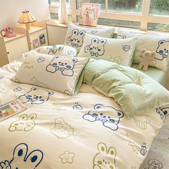 91家纺网 家纺一手货源 找家纺  本制 2024秋冬新款12868全棉印花四件套 饼干熊